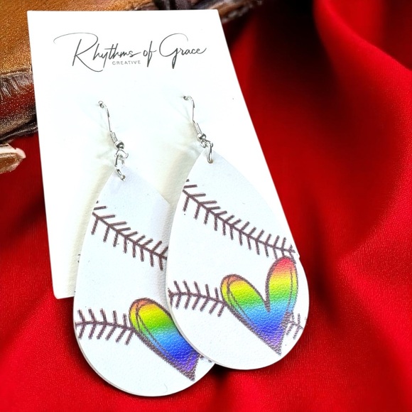 Swing into Style with Our Rainbow Heart Baseball Dangle Earrings! ⚾️ NWT Jewelry - Picture 12 of 15